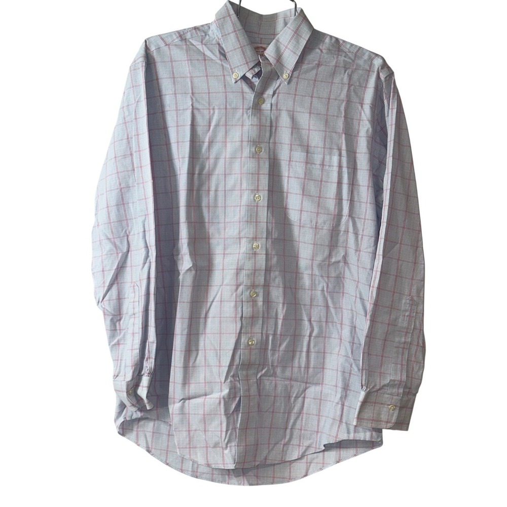 Brooks Brothers Mens Regular Fit Non-Iron Cotton Dress Shirt Blue & Red Plaid‎